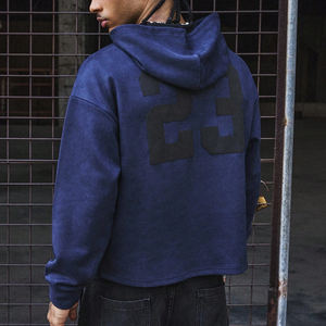 Sweat-shirts en coton écologiques pour hommes, mode durable, impression personnalisée de marque, prix d'usine, couleur bleue, unisexe à capuche - Product Image 2