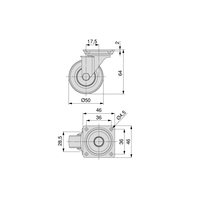 Emuca España Modelo 2041020 Juego de 4 Ruedas para Muebles Deslizantes 2 Rojas 50mm Diámetro Acero y Plástico con Placa de Montaje