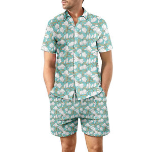 Ensemble hawaïen deux pièces de vêtements chemise et short assortis pour la plage avec logo personnalisé OEM - Product Image 5