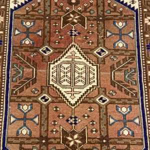 Vintage 2.7x4 ft Rug, Small Turkish Rug, <b>Brown</b> Bordered <b>Wool</b> Rug - Product Image 5