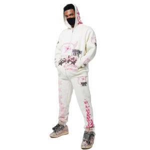 Ensemble pantalon de survêtement et sweat à capuche évasés élastiques à impression bouffante personnalisée OEM Street-Wear Survêtement homme vierge pour garçons en hiver - Product Image 1