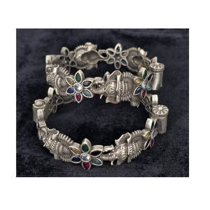 Exclusive Hot Deal on Top Quality Antique Ruby and Rose Quartz Custom Design Oxidised <b>Silver</b> <b>Girls</b> Daily Wear Polki Bangles - Product Image 5