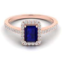 Collection de Luxe Bague en Or Jaune Massif 14 Carats, Diamant Naturel Véritable, Saphir Bleu Personnalisé, pour Fiançailles, Mariage, Bijoux Femme