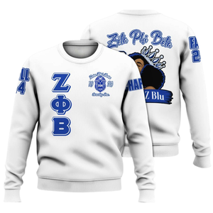 Zeta Phi เสื้อสเวตเตอร์คอกลมสำหรับผู้หญิงรุ่นเบต้าเสื้อสวมหัวคอกลมปักลายตัวอักษรกรีกสีฟ้า1920 - Product Image 3