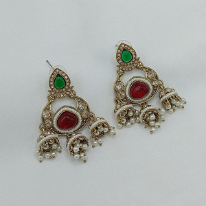 ต่างหู jhumki ลูกปัดชุบทองออกแบบสำหรับผู้หญิงหินคริสตัลหรูหราเครื่องประดับชาติพันธุ์อินเดีย - Product Image 4