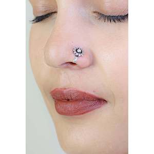 Pendientes de Plata 925 con Clip para la Nariz, Diseño de Flor con Circonita, Estilo Nazakat Little Phool - Product Image 2