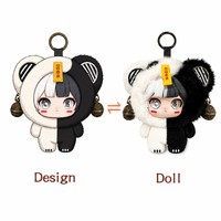 Porte-clés en vinyle personnalisé, style chinois, avec breloque clochette panda, pendentif en peluche doux, cadeau