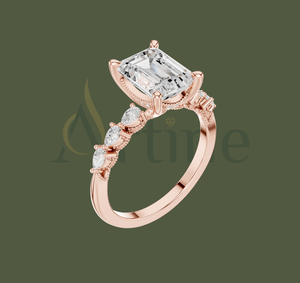 Joyas Swift en caja Anillo de halo de moissanita de oro de 10 quilates con configuración de pavé para boda o propuesta - Product Image 1