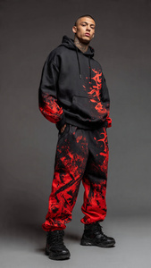 Ensemble de survêtement en molleton pour homme, sweat-shirt et pantalon à double couleur, coupe ample, jogging, streetwear d'hiver, pantalon en molleton ample pour homme - Product Image 4