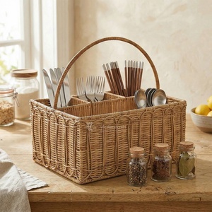 Durability Wicker Rattan Modern Luxury <b>Foldable</b> Customizable Utensil Holder Sustainable Cutlery Organizer for <b>Kitchen</b> <b>Table</b> - Product Image 1