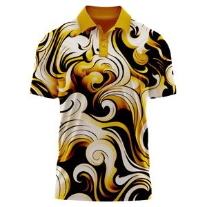 Chemises de golf de luxe pour hommes en gros – Tissu sergé 100 % polyester respirant à manches courtes avec motifs imprimés et boutons décontractés - Product Image 1