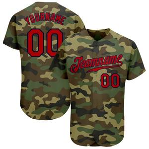 Camiseta de Béisbol Personalizada con Estampado de Camuflaje Rojo-Marino, 100% Poliéster, Secado Rápido, Auténtica, Homenaje al Servicio - Product Image 1
