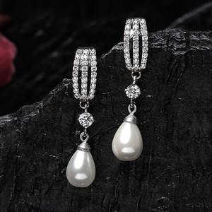 Boucles d'oreilles en argent sterling 925 avec perles, plaquées rhodium, avec zircone suisse pour femmes et filles - Product Image 2