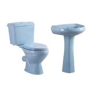 2022 recién llegado, artículos sanitarios de cerámica, juego de inodoro Wc rosa con lavabo de Pedestal para exportación de Ghana - Product Image 4