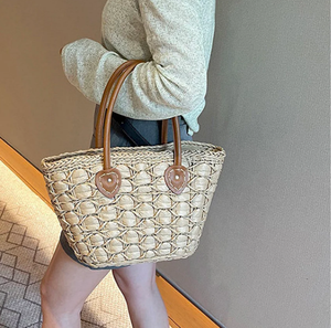 Bolso Tote caqui de paja con correa de corazón Bolsa de cuerda de papel tejida Bolsas de playa de macramé de ganchillo Directo del proveedor indio - Product Image 2