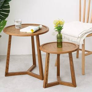 Elegant round wood <b>side</b> <b>table</b> with fluted base and smooth top designed for sophisticated home or office interiors - Product Image 2