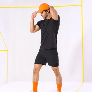 Short de gymnastique respirant et actif 2 en 1 pour hommes poches d'entraînement de piste de sport haute performance décontracté solide teint en plaine écologique - Product Image 1