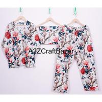 Ensemble de pyjama élégant pour femmes à imprimé floral, manches longues, col en V, 100% coton, doux, respirant, séchage rapide, vêtements de nuit décontractés