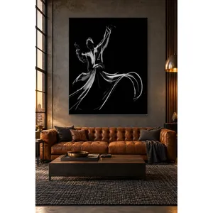 Impression sur toile Fida Whirling Dervish, coups de pinceau blancs sur fond noir - Product Image 5