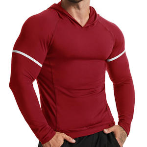 Sweat-shirt à capuche à motif uni pour homme, pull à capuche compressif en tissu tricoté, logo frontal, vêtement d'automne - Product Image 5