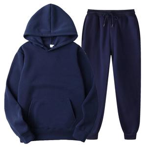 ชุดกีฬาแบบสวมหัวมีฮู้ดสำหรับผู้ชาย, ชุดวอร์มแขนยาวกางเกงผ้าฟลีซให้ความอบอุ่นไซส์ใหญ่เสื้อผ้ากีฬาฤดูหนาว - Product Image 5