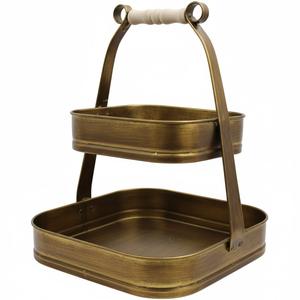 Premium Quality Square Shape <b>Copper</b> Finish 2 Tiered Tray Stand With Handle Sweets Cake Cupcake Holder For Farmhouse Decor Sale - Product Image 6