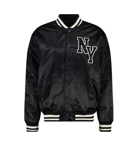 Blouson Bomber Homme Hiver Vintage Satiné Style Urbain Célèbre Élégant Sportif Décontracté Universitaire Boutons Cachés Imprimé en Relief Denim - Product Image 1