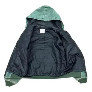 เสื้อฮู้ดดี้แบบสั่งทำพิเศษ ผ้าแคนวาสหนาแบบวินเทจ ซับในอย่างดี สไตล์วินเทจฟอกสี ซิปหน้า สำหรับผู้ชาย รับผลิตแบบ OEM - Product Image 2