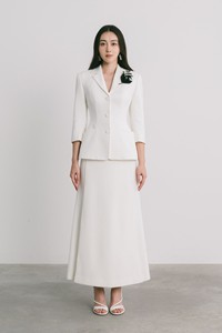 Elegante blanco 73% poliéster 17% rayón 10% Spandex HANI Falda larga diseño faldas para mujer Falda larga con chaqueta elegante - Product Image 2