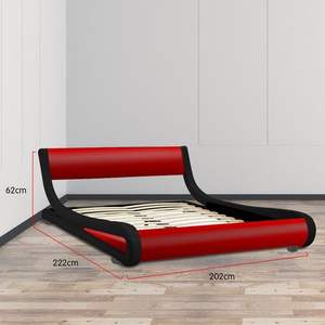 Lit à plateforme rembourré en Faux cuir, avec Support de lamelles en bois, tête de lit tuftée, pleine taille, noir, rouge, marron, TH-H8414 - Product Image 6