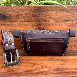 Tooled Leather Fanny Packs for <b>Women's</b> Wholesale Cowhide Leather Vintage Bum <b>Bag</b> Western Brown Floral Pattern Leather <b>Belt</b> <b>Bags</b> - Product Image 4