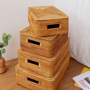 Stackable <b>Lidded</b> Storage <b>Box</b> <b>Rattan</b> Foldable Natural Handwoven Cheapest Price Boxes for Storing Tool and Accessories - Product Image 2