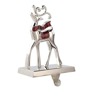 Porte-bas de Noël élégant en métal, cintre de cheminée au design argenté festif avec accents rouges pour la décoration de Noël - Product Image 2
