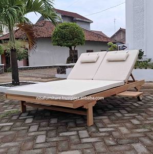 Outdoor Teak Sun Lounger Wooden Patio Chair Water Resist <b>Cushion</b> Garden Furniture Swimming Pool Double Sunbed Durable Solid Wood - Product Image 6