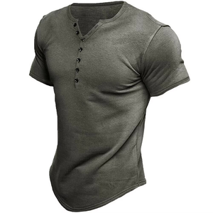 Customizable Wholesale Casual Slim Fit <b>Henley</b> <b>Shirt</b> Short Sleeve Muscle Wear Mens Gym T <b>Shirt</b> - Product Image 3