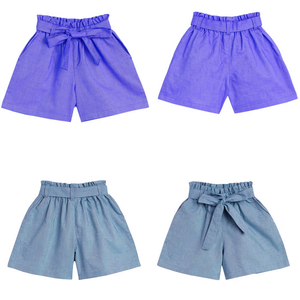 New Design Chambray <b>Shorts</b> Mid Waist Cotton for Purple&<b>Pink</b> Clothing Breathable Knitted Worested Solid - Product Image 1