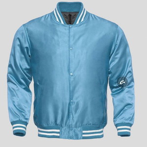 Chaqueta Bomber de satén para hombre personalizada al por mayor, chaqueta Bomber de satén de seda bordada, chaqueta Varsity de satén de béisbol para hombre - Product Image 1