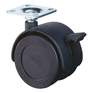 50 mm Twin <b>Plastic</b> Furniture Casters with Brake 40 kg Load Capacity Polyamide BS <b>Wheel</b> and Mounting Plate - Product Image 3