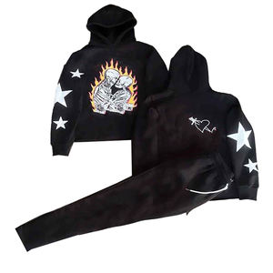 ชุดวอร์มฤดูหนาวแบบ 2 ชิ้นสำหรับผู้ชาย ผ้าฝ้าย 100% กางเกงวอร์มทรงบาน เสื้อฮู้ดระบายอากาศได้ดี มีเชือกผูกเอวยางยืด ลายพิมพ์ทันสมัย - Product Image 3