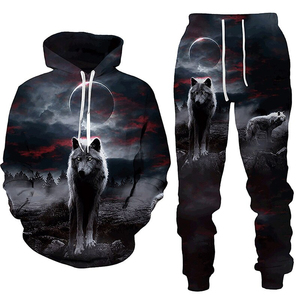 Chándal de gran tamaño para hombre, diseño personalizado con estampado Digital de Lobo, peso pesado, mezcla de algodón y poliéster para invierno, Jogging - Product Image 4