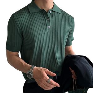 Nueva moda Polos hombres verano Casual manga corta botón solapa Tops hombres ropa ocio Color sólido Polo camisa Streetwear tela - Product Image 1