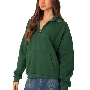 Sudadera corta con media cremallera para mujer de lona pesada con logotipo frontal Sudaderas y sudaderas ecológicas - Product Image 4