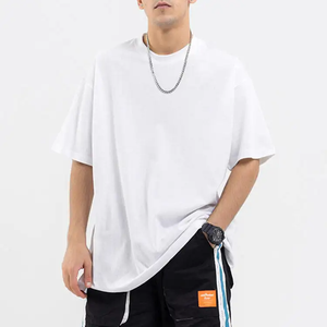 เสื้อยืดลำลองแขนสั้นสำหรับผู้ชายเสื้อแนวสตรีทผ้าคอตตอน100% สีฟ้าทรงหลวมออกแบบได้ตามที่ต้องการ - Product Image 4