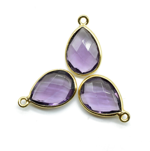 Belle Améthyste 5mm Cut Gemstone 925 Sterling Silver Double Bail Bezel Connector Rhodium & Gold Plated Trendy Summer Jewelry Maker - Product Image 4