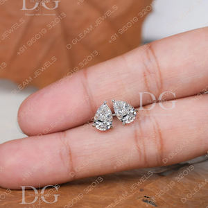 Boucles d'oreilles solitaires en or blanc 2,00 CT avec diamant Moissanite taille poire, serties à griffes, pour fiançailles, fête, mariage, anniversaire, cadeau - Product Image 2