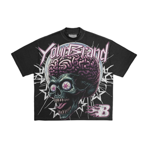 100% algodón de alta calidad para hombres Puff impresión camiseta fabricación algodón orgánico letra cráneo cerebro estampado en camisetas para hombres - Product Image 5