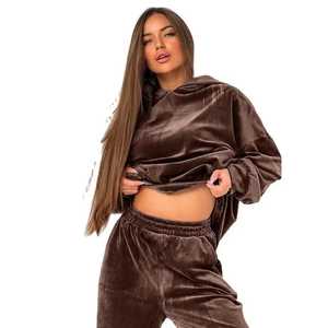 Conjunto Deportivo de Terciopelo para Mujer, Sudadera con Capucha y Pantalones, Ropa de Salón de 2 Piezas, Chándal Negro - Product Image 4