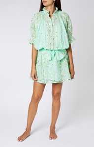 Haute couture femmes Mini robe à manches courtes col en v à volants bohème Style gitan tissé durable bouton décoration naturel - Product Image 2