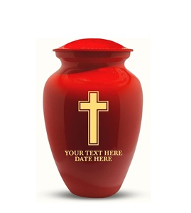 Personalized Human Cremation Urn for Adult Ashes Men & Woman Engraved Brass Urn with Name <b>Date</b> Headstone Shape <b>Red</b> Custom Size - Product Image 1