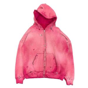 Sweat-shirts à capuche pour hommes, fermeture éclair, épaules tombantes, lavage à l'acide, sweat-shirt surdimensionné, streetwear délavé, impression, sweat-shirt lourd pour hommes - Product Image 5